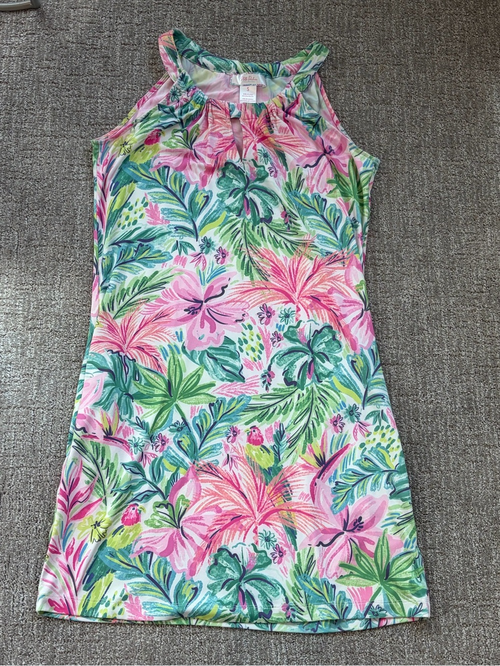 Stella Parker Sleeveless Tropical Dress Pink/Green UPF 50 Sz S